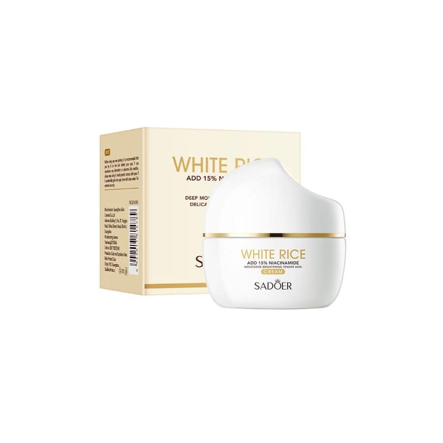 Envase real de la crema facial de niacinamida y arroz tal y como se envía